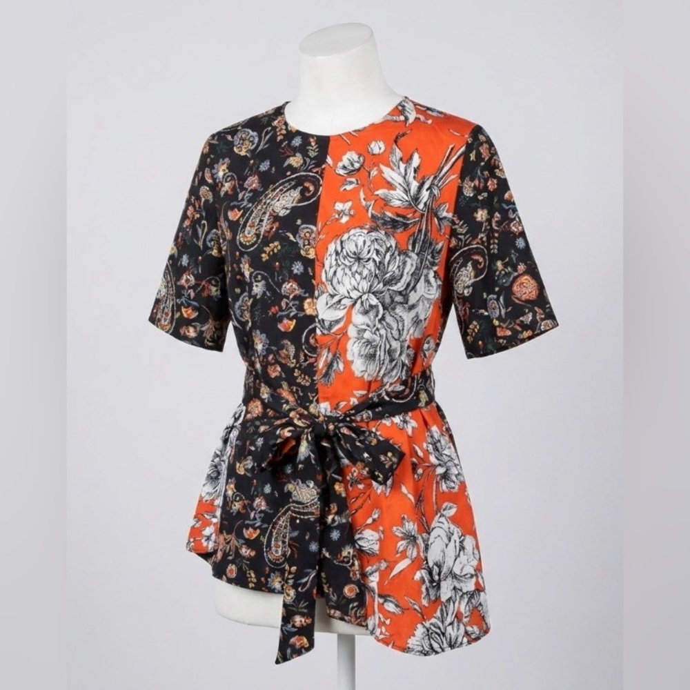 ZARA Floral Paisley Patchwork Kimono Blouse XS Tie